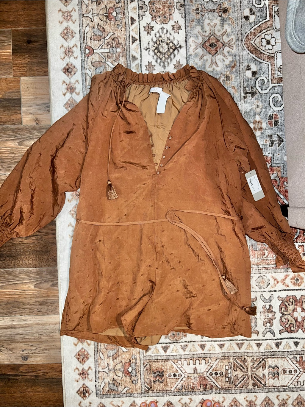 Rust Brown Tassel Tie Peasant Romper